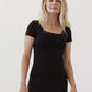 A bamboo black double layered cap sleeve top.