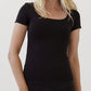 A bamboo black double layered cap sleeve top.