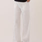 A bamboo linen pant with wide leg fit, pockets, and elasticized waistband.
