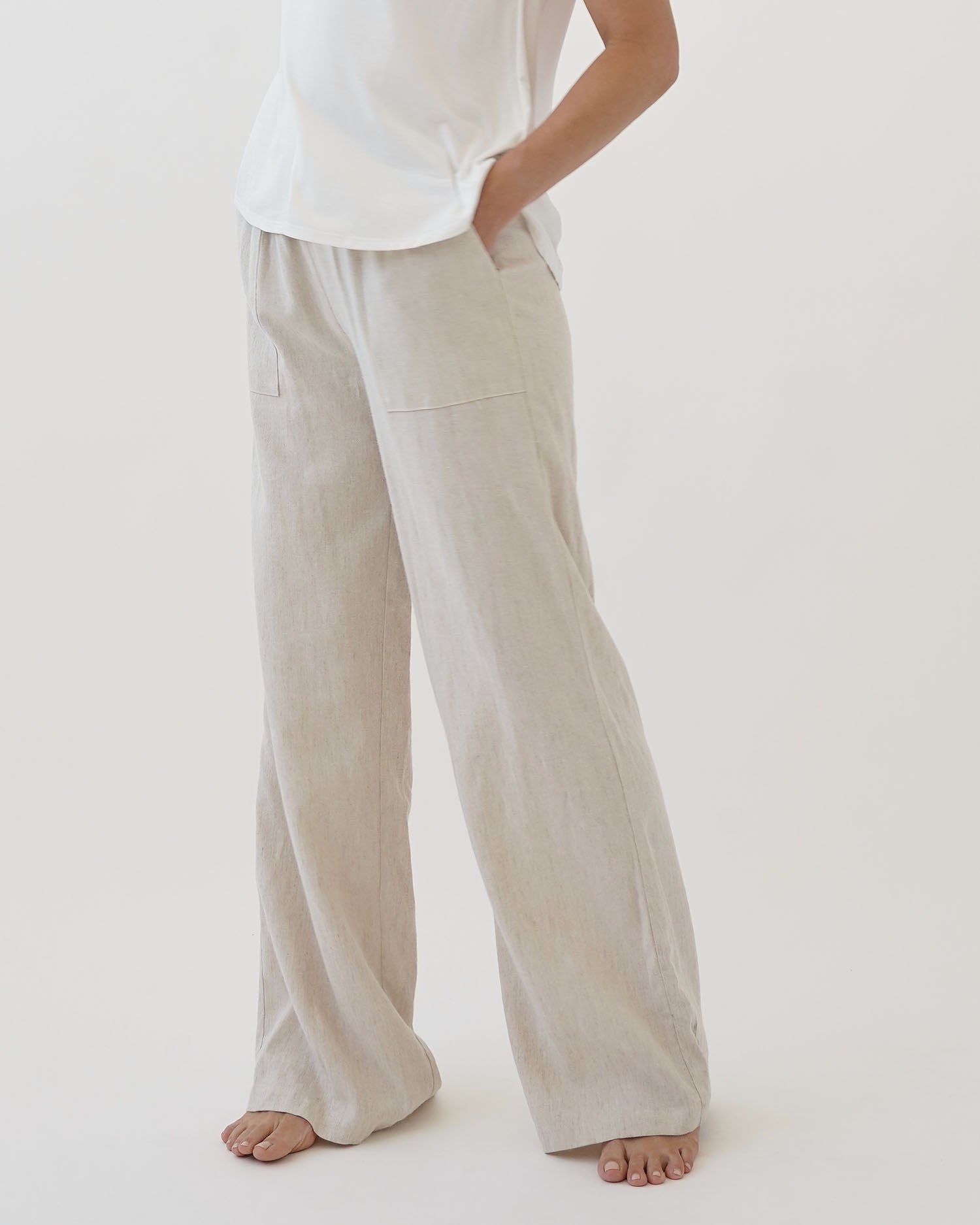 Women's Wide Leg Pants Trousers White Khaki Fashion coastal grandma style  Casual Daily Side Pockets Print M…
