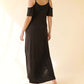 A bamboo maxi length dress, with an off-the-shoulder design and a flared sleeve, summer, leisure, resort, loungewear