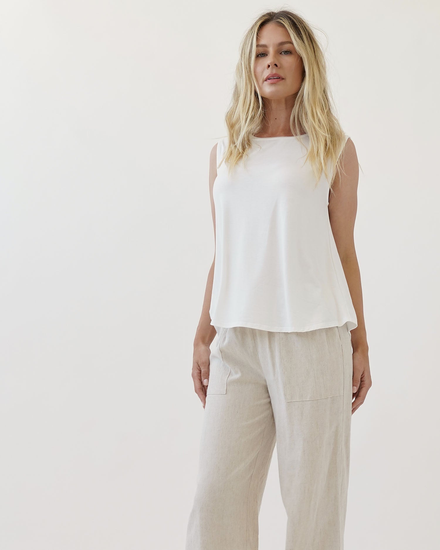 A bamboo ivory sleeveless muscle top
