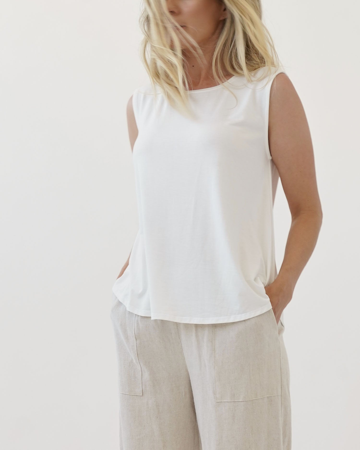 A bamboo ivory sleeveless muscle top