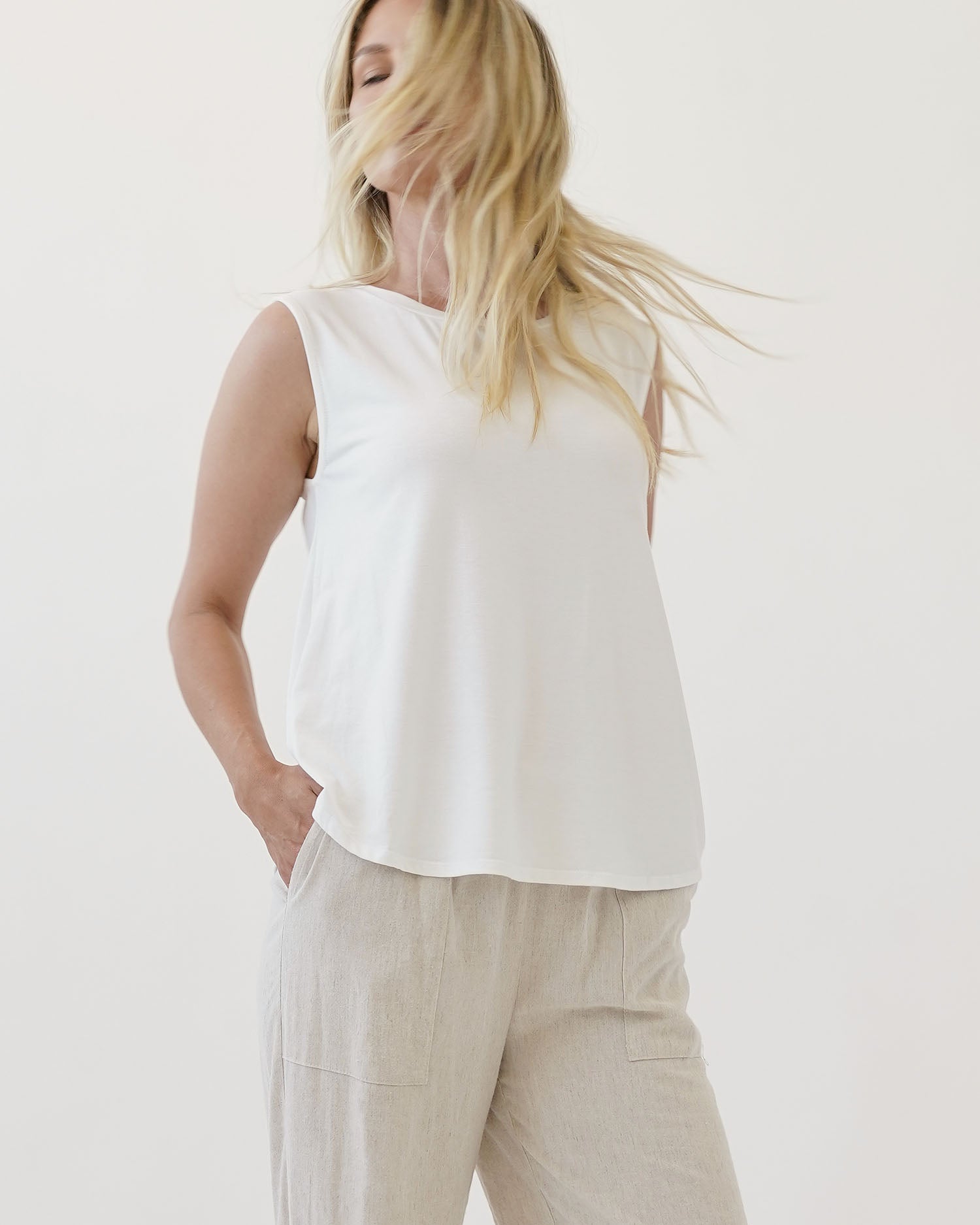 A bamboo ivory sleeveless muscle top