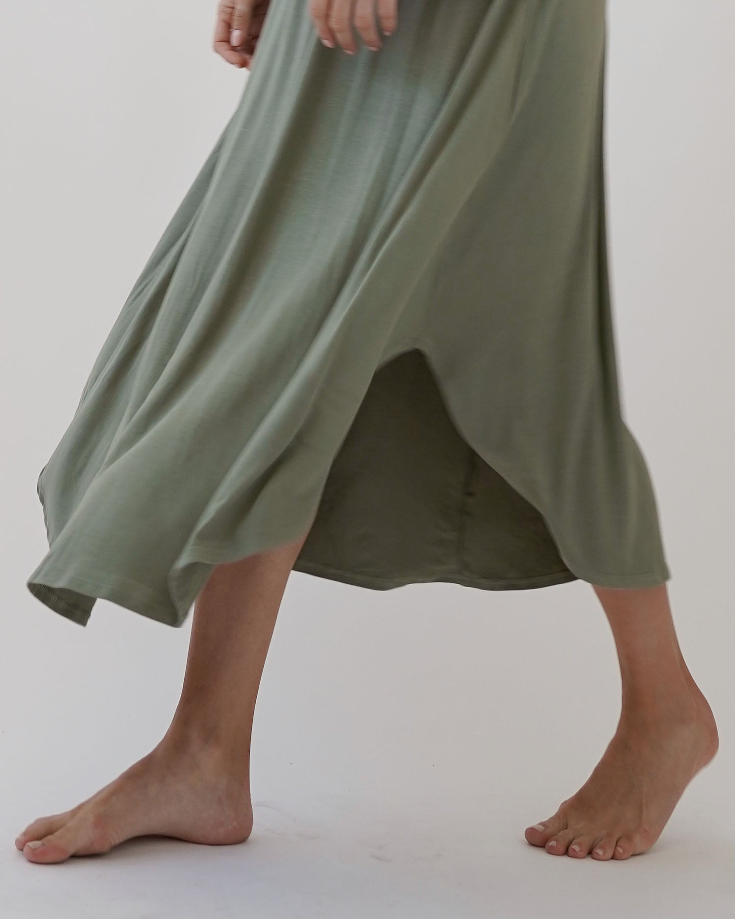 A bamboo maxi skirt with smocked waist and flared hemline