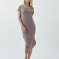 A bamboo short sleeve, asymmetric, with pockets, below knee length dress, and relaxed hemline design, Summer, Loungewear